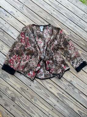 Chico's Size 1 Floral Paisley Sheer Tie Front Cardigan